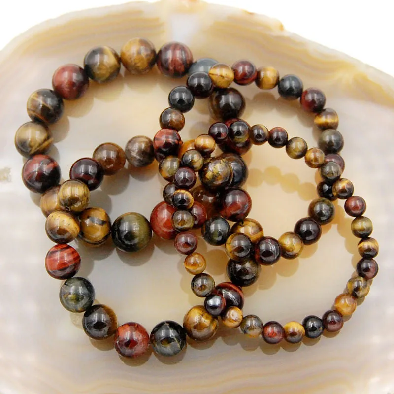 Natural Colorful Tiger's Eye Gemstone Beads Stretch Bracelet Healing Reiki