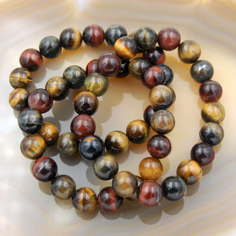 Natural Colorful Tiger's Eye Gemstone Beads Stretch Bracelet Healing Reiki