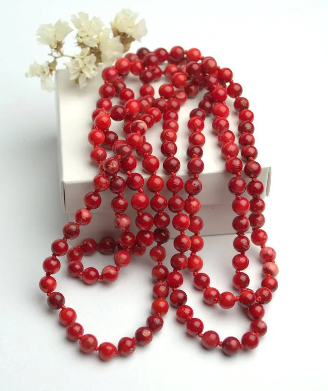 Natural red coral necklace Long multi strand wrap necklace no clasp Genuine antique coral Christmas present idea for her Personalized gifts