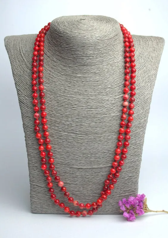 Natural red coral necklace Long multi strand wrap necklace no clasp Genuine antique coral Christmas present idea for her Personalized gifts