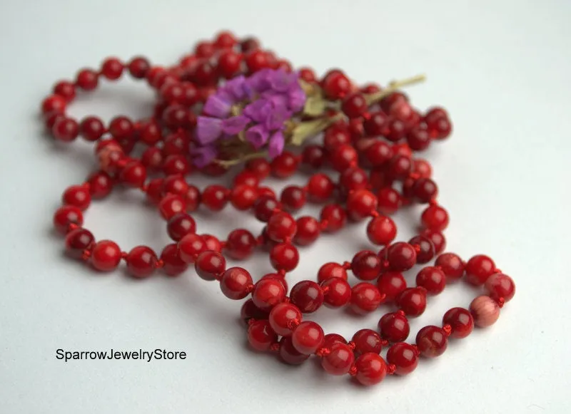 Natural red coral necklace Long multi strand wrap necklace no clasp Genuine antique coral Christmas present idea for her Personalized gifts