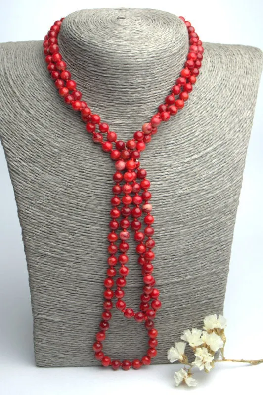 Natural red coral necklace Long multi strand wrap necklace no clasp Genuine antique coral Christmas present idea for her Personalized gifts