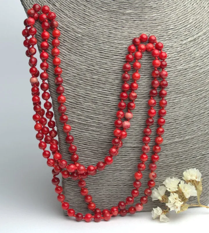 Natural red coral necklace Long multi strand wrap necklace no clasp Genuine antique coral Christmas present idea for her Personalized gifts