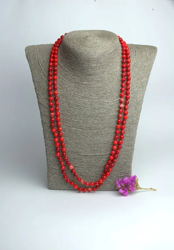 Natural red coral necklace Long multi strand wrap necklace no clasp Genuine antique coral Christmas present idea for her Personalized gifts