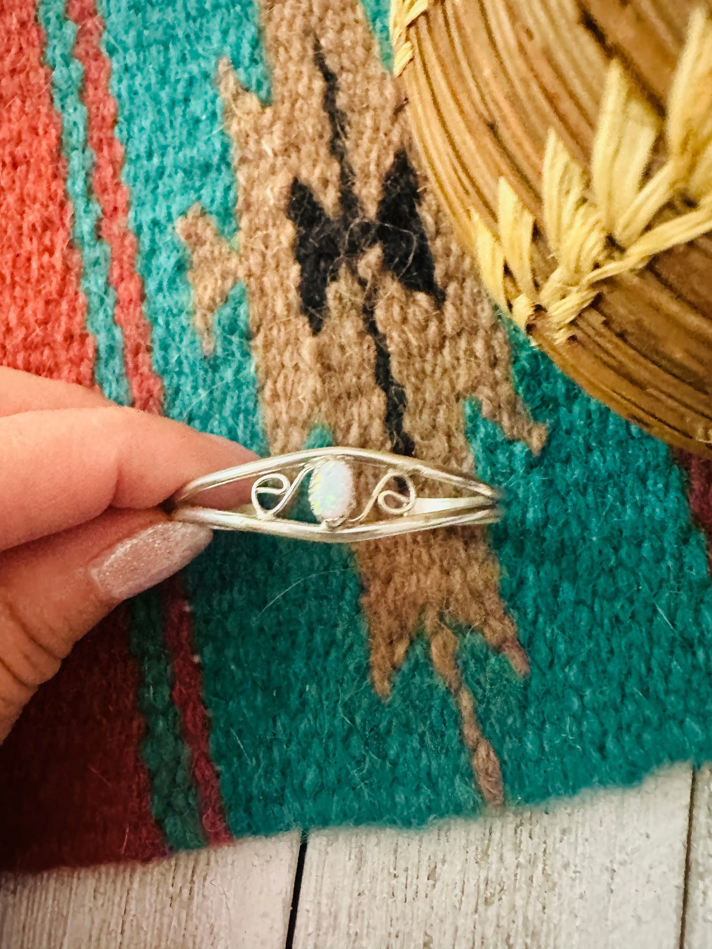 Navajo Sterling Silver & Opal Baby Cuff Bracelet