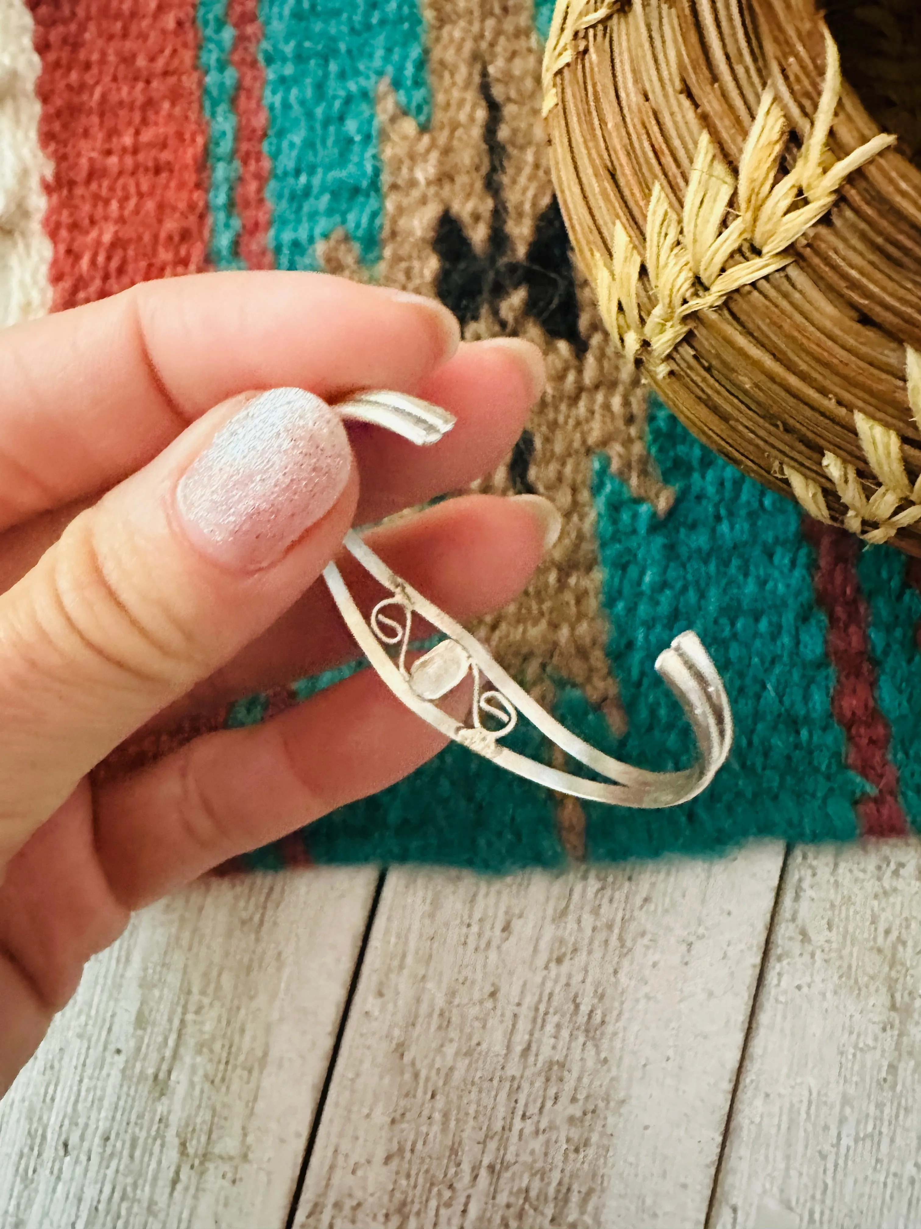 Navajo Sterling Silver & Opal Baby Cuff Bracelet