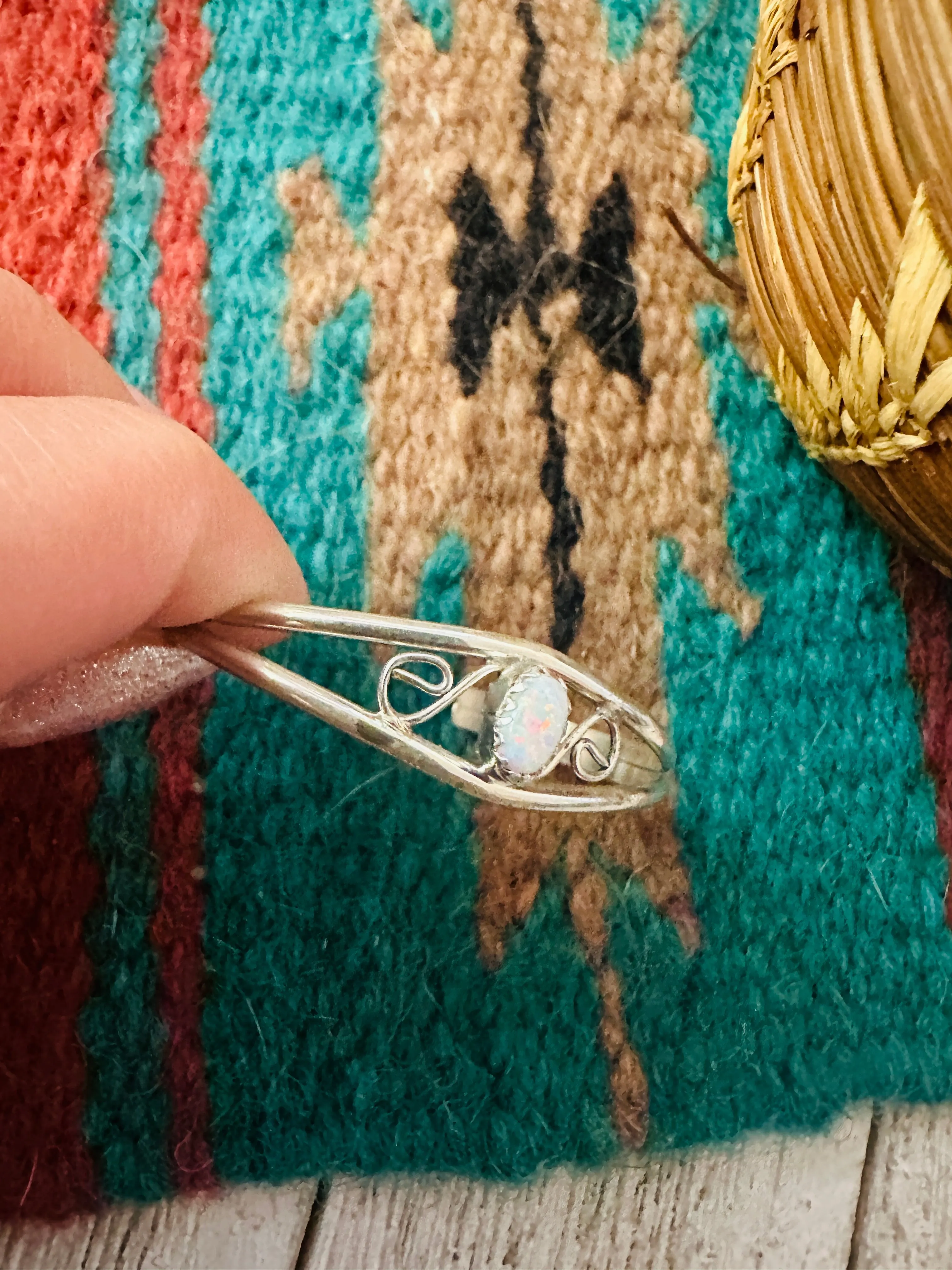 Navajo Sterling Silver & Opal Baby Cuff Bracelet