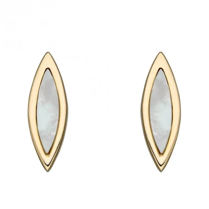 Navette Mother of Pearl Yellow Gold Stud Earrings GE2377W