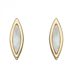 Navette Mother of Pearl Yellow Gold Stud Earrings GE2377W