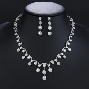 New Design Simple 3A Zircon Drop Shape Women High Quality Party  Wedding Necklace Earring Jewelry Set CN10606