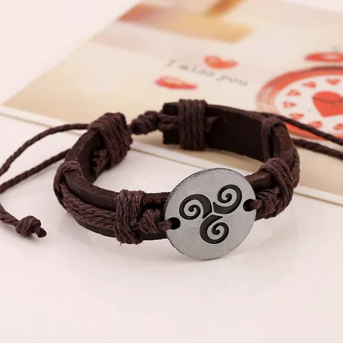 New Trendy Teen Wolf Triskele Bracelets Hemp Rope Adjustable Genuine Leather Strap Charm Bracelet Women Men Movies Jewelry