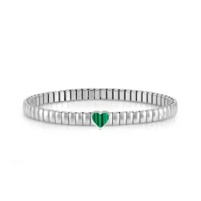 Nomination Extension Stretch Bracelet, Heart, Green Malachite Stone, Stainless Steel