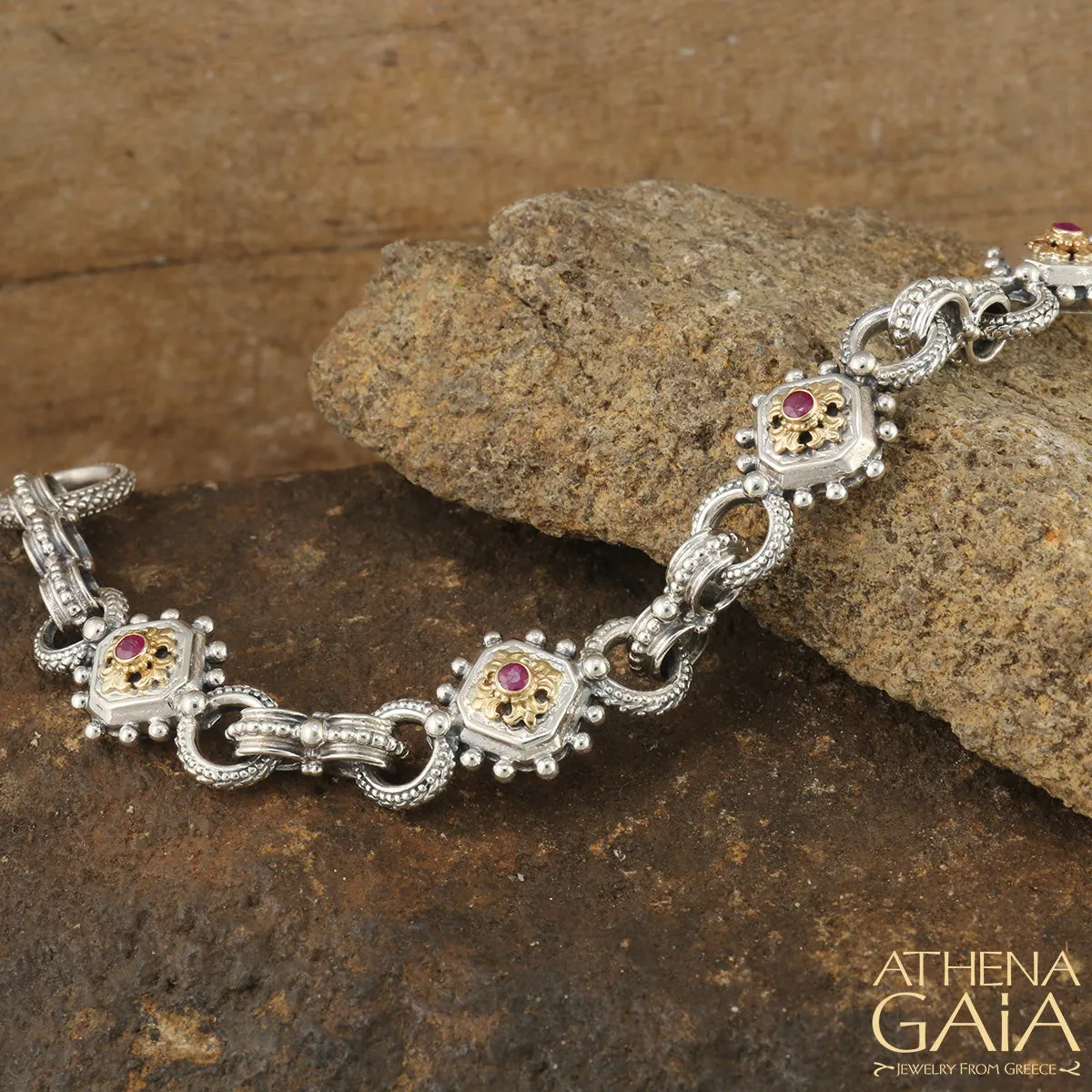 Octagon Fleur Ruby Empty Charm Bracelet