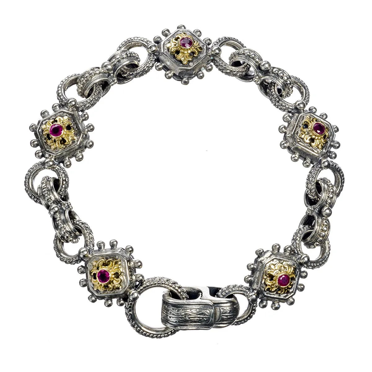 Octagon Fleur Ruby Empty Charm Bracelet