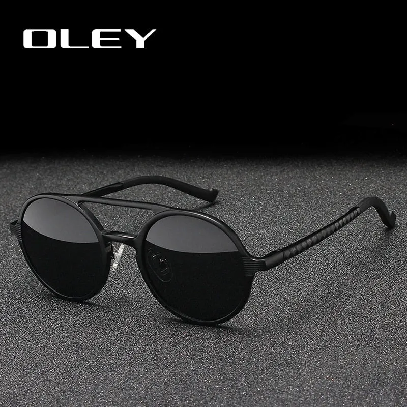 Oley Brand Men's Round Aluminum-Magnesium Polarized Sunglasses Women Anti-Glare Unisex Y7576