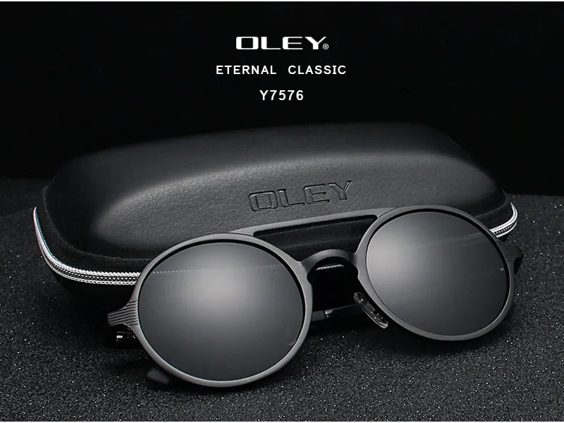 Oley Brand Men's Round Aluminum-Magnesium Polarized Sunglasses Women Anti-Glare Unisex Y7576