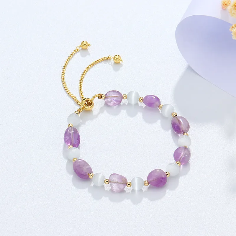 Opal and Amethyst Crystal Sterling Silver Bracelet with Freshwater Pearls