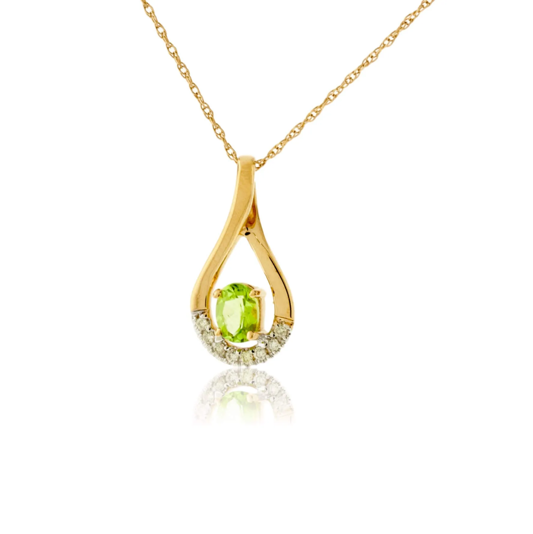 Oval Peridot and Diamond Drop Pendant