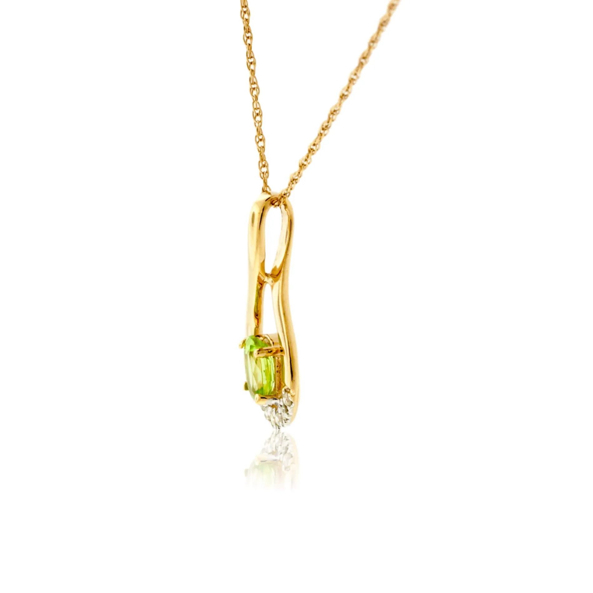 Oval Peridot and Diamond Drop Pendant