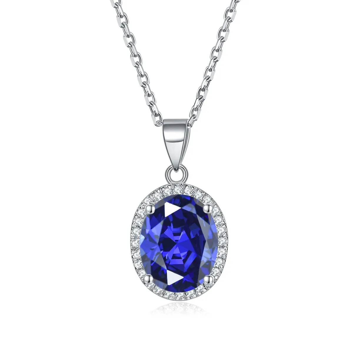 Oval Zircon Soleste Halo Pendant Silver Necklace for Women