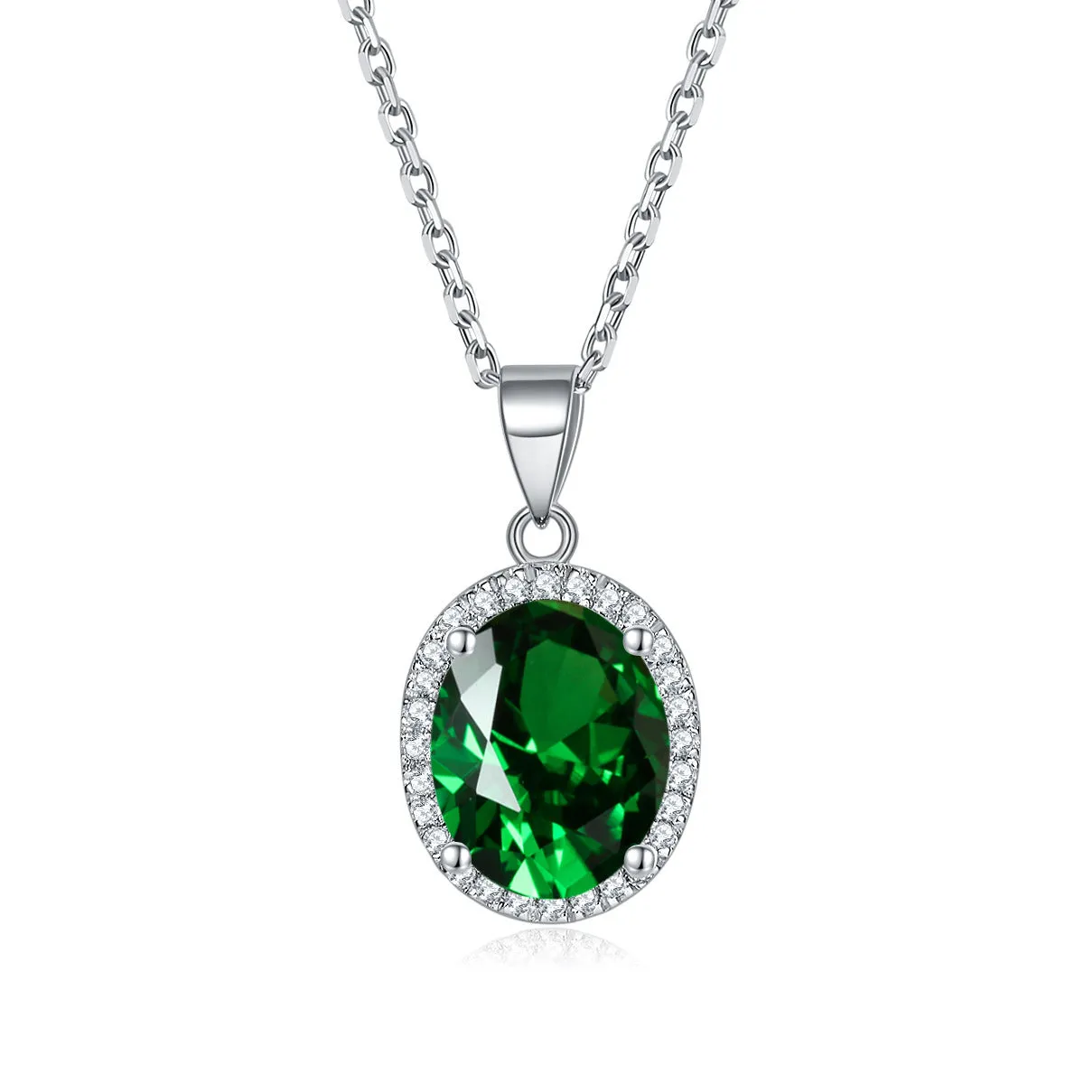 Oval Zircon Soleste Halo Pendant Silver Necklace for Women