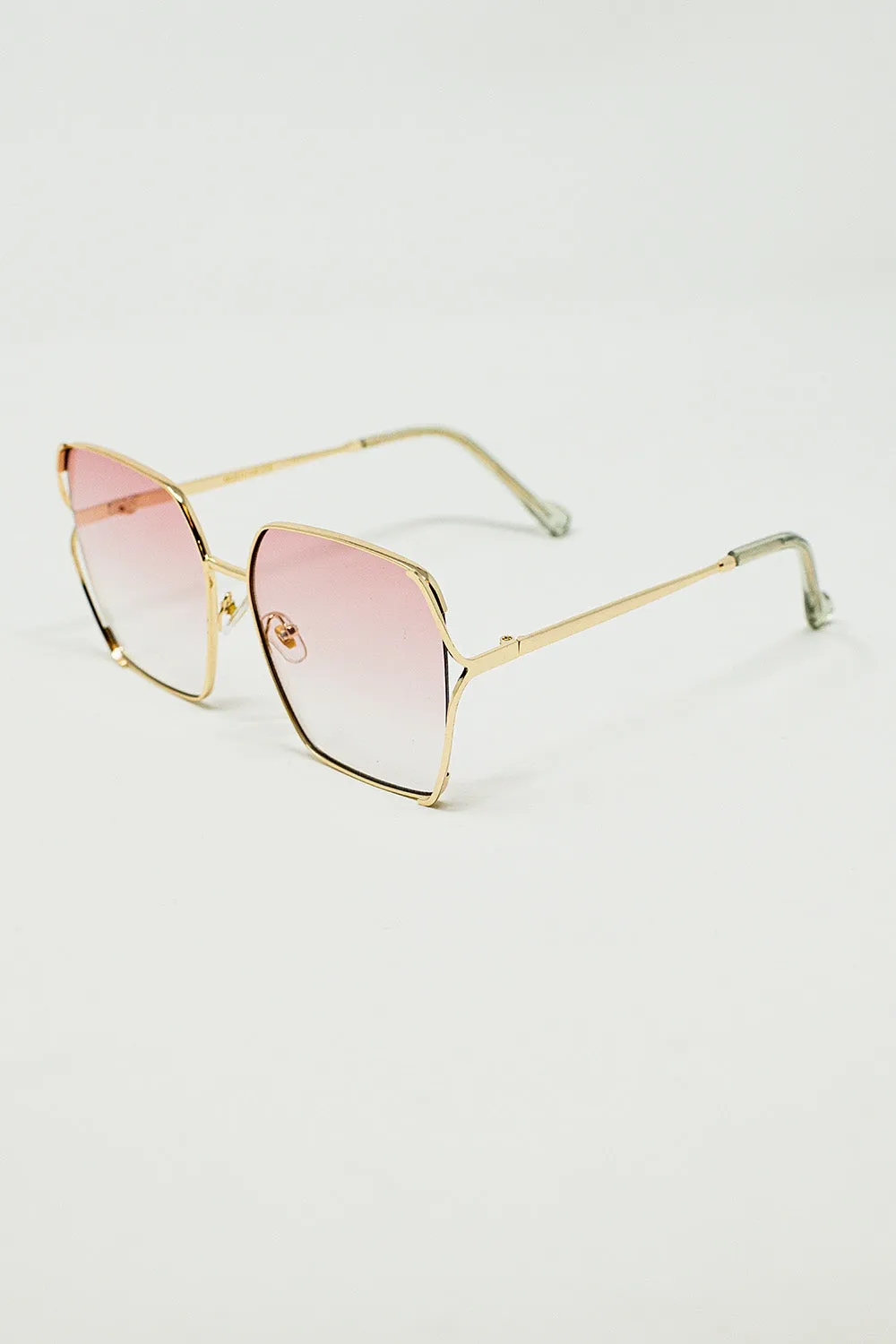 Oversized Square Metal Sunglasses In Light Pink Gradient Lens