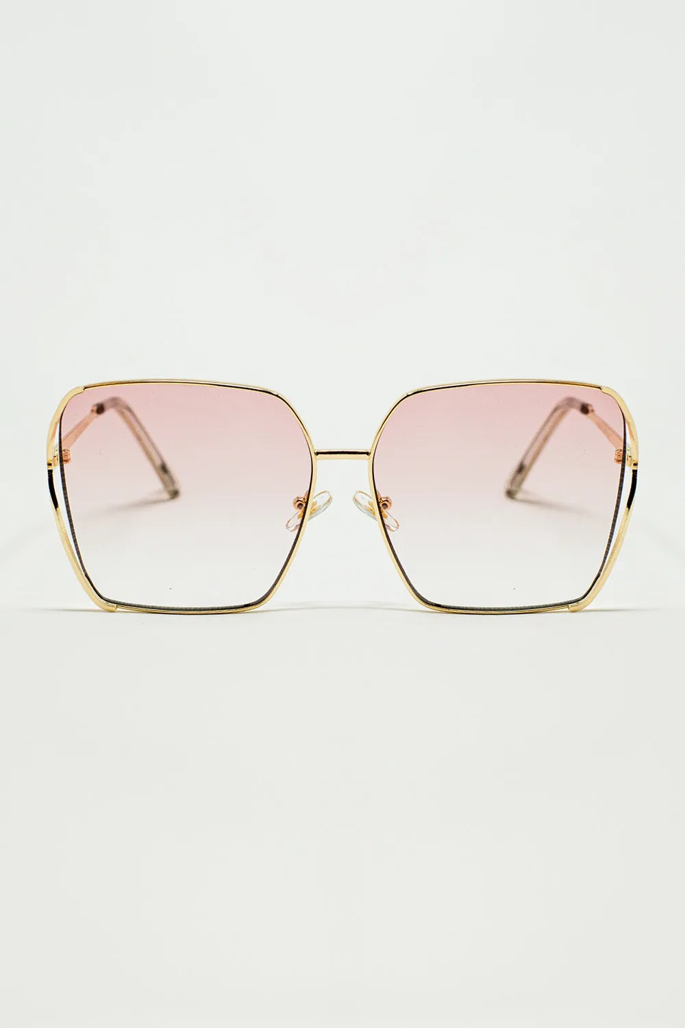 Oversized Square Metal Sunglasses In Light Pink Gradient Lens