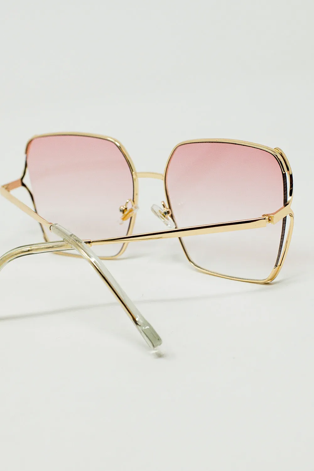 Oversized Square Metal Sunglasses In Light Pink Gradient Lens