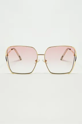 Oversized Square Metal Sunglasses In Light Pink Gradient Lens