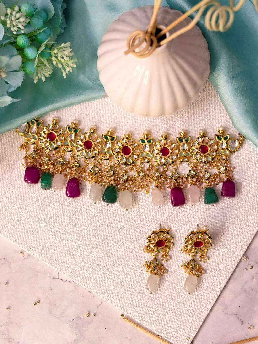 Pavitrapunia In Flower Motif Choker Set