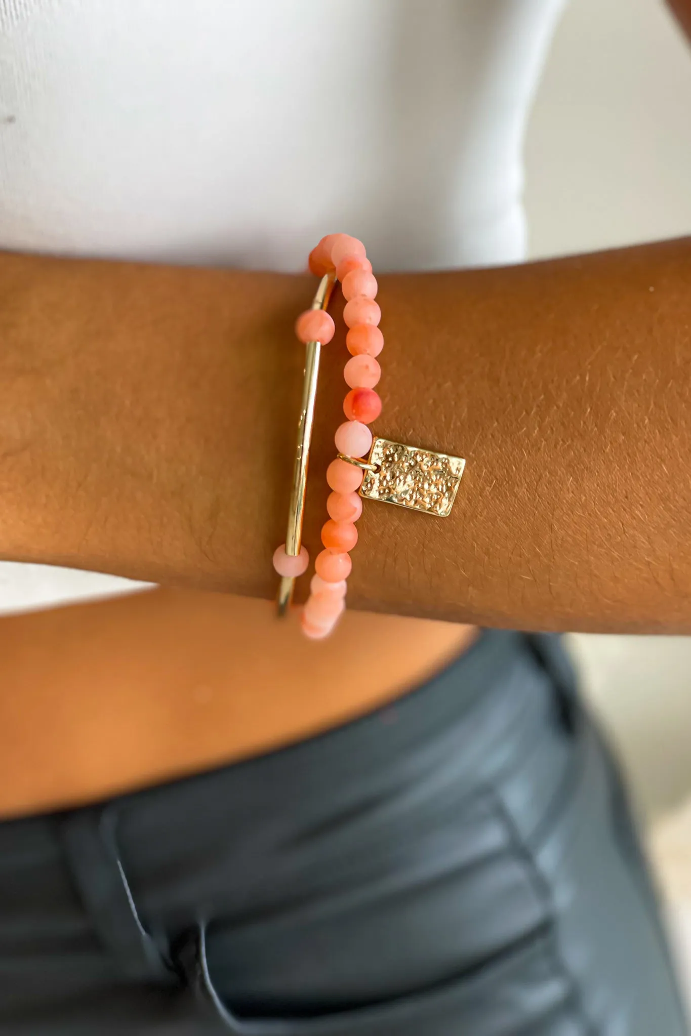 Peach Strechable Bead Bracelet