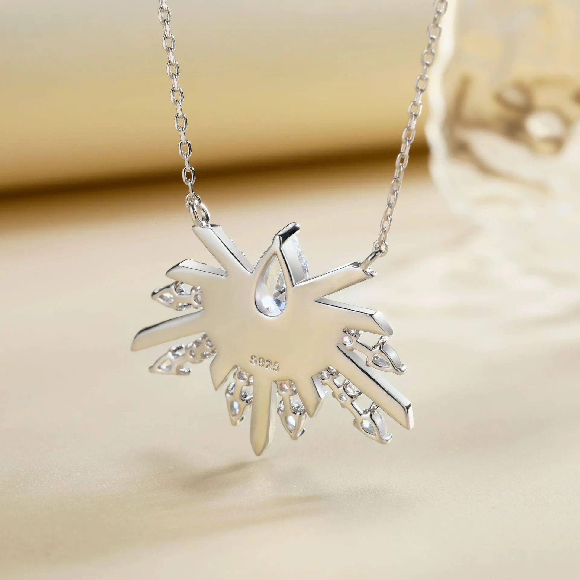 Pear Shape Zircon Firework Pendant Sterling Silver Necklace