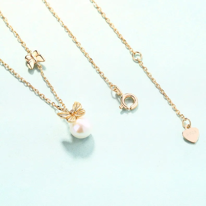 Pearl and Butterfly Pendant Necklace