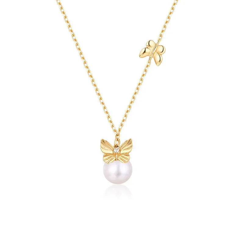 Pearl and Butterfly Pendant Necklace