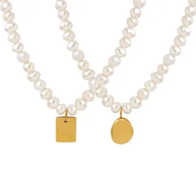 Pearl Necklace With Good Luck Square Pendant