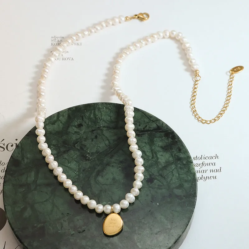 Pearl Necklace With Good Luck Square Pendant