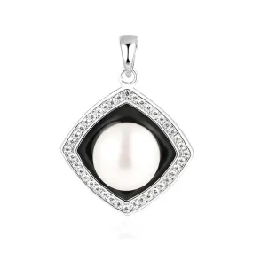 (Pendant Only) Freshwater Pearl with Zircon Square Silver Pendant for Women