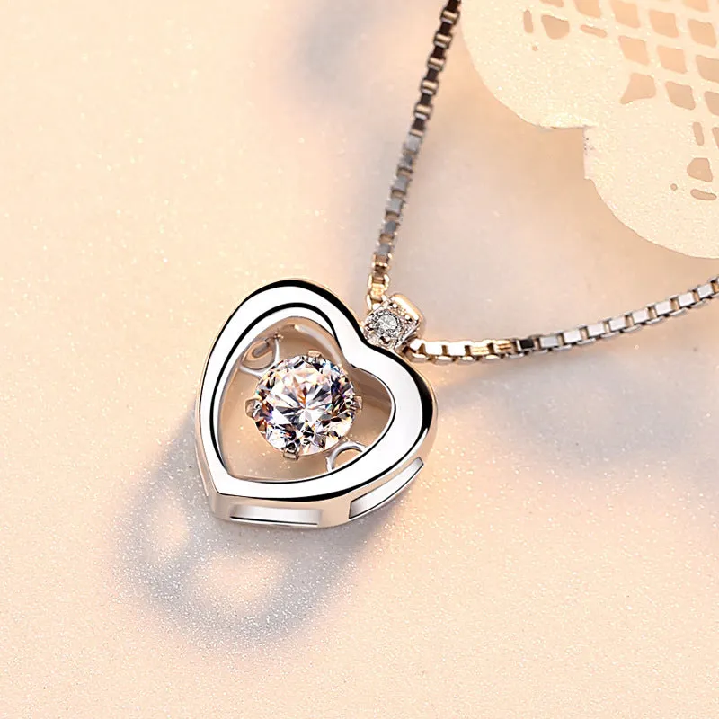 (Pendant Only) Heart with Round Zircon Silver Pendant for Women