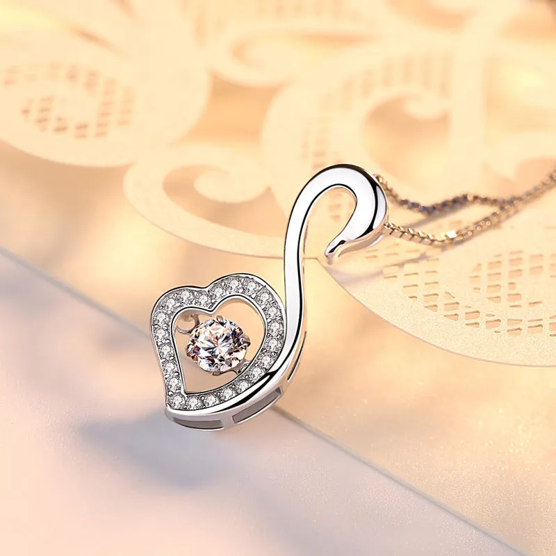 (Pendant Only) Love Swan with Zircon Silver Pendant for Women