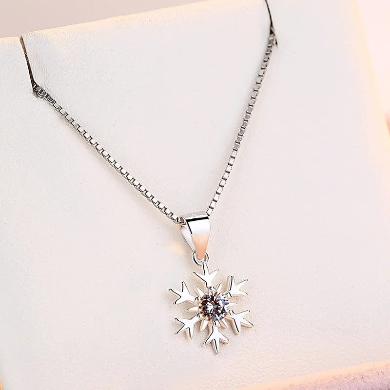 (Pendant Only) Snowflake with Round Zircon Silver Pendant for Women