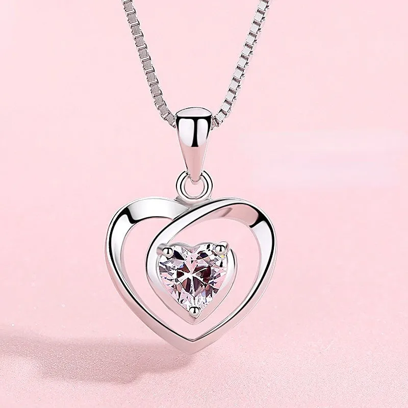 (Pendant Only) Valentine's Day Gift Love Zircon Heart Silver Pendant for Women