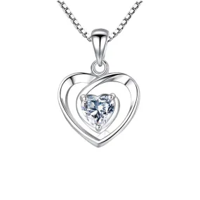 (Pendant Only) Valentine's Day Gift Love Zircon Heart Silver Pendant for Women