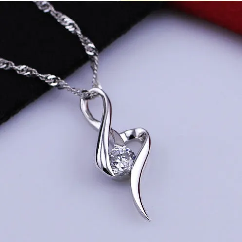 (Pendant Only) Water Shape with Zircon Silver Pendant for Women