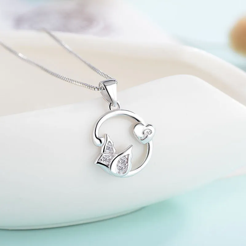 (Pendant Only) Zircon Rose Petal with Heart Silver Pendant for Women