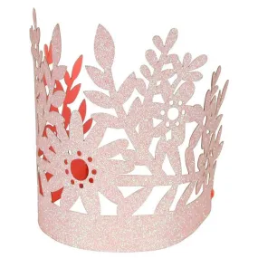 Pink Glitter Party Crowns - Pack of 8