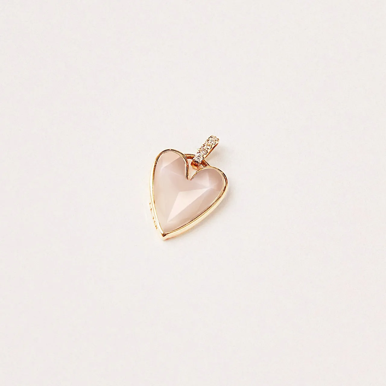 pink opal diamond heart mood charm - 10k yellow gold, pink opal, diamonds