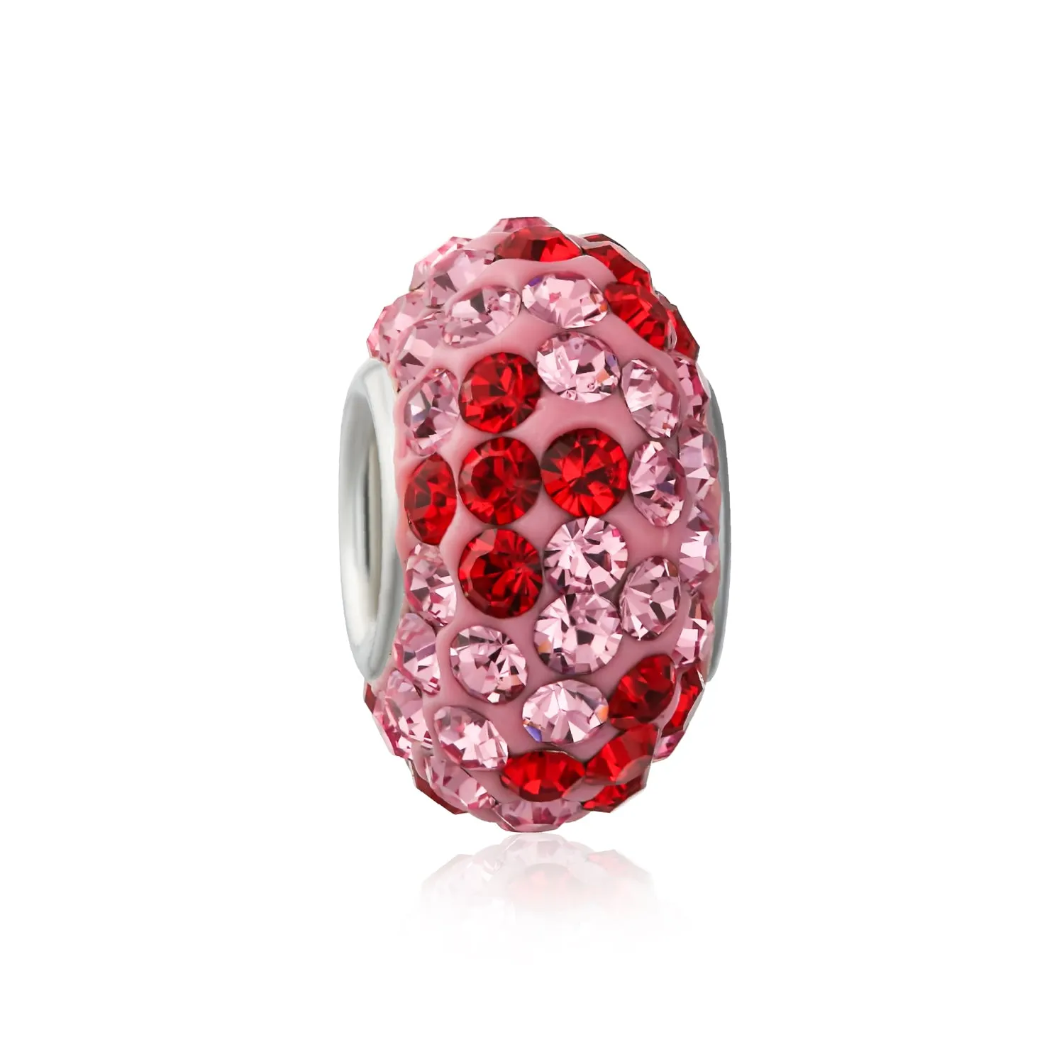 Pink Red Flower Crystal Bead Charm Spacer Sterling Silver for European Bracelet