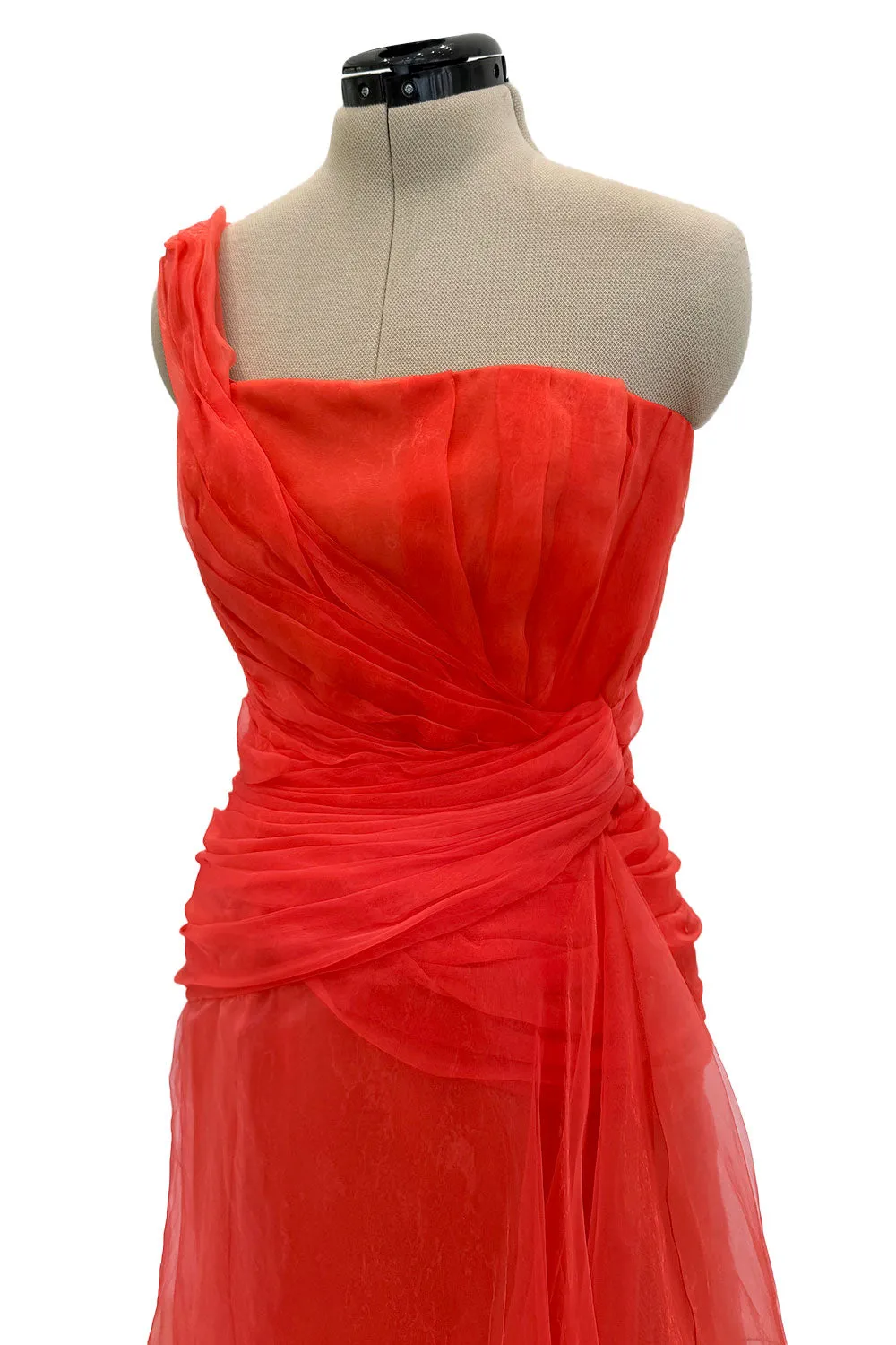 Prettiest Spring 2012 Oscar de la Renta Runway Look 53 Coral Orange Chiffon One Shoulder Dress