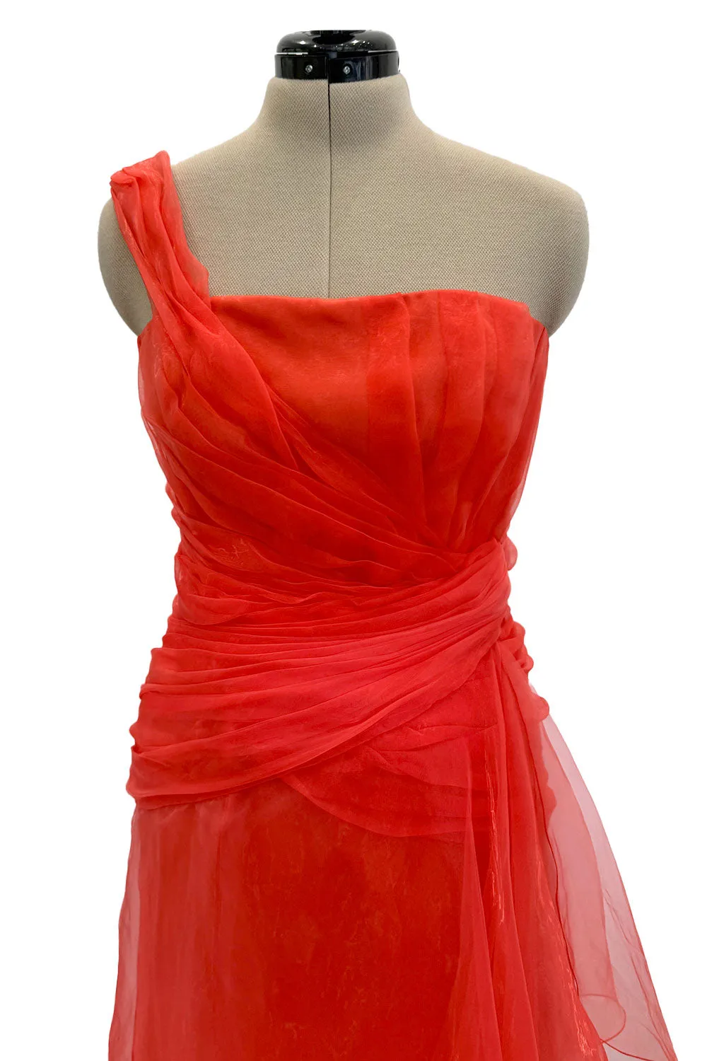 Prettiest Spring 2012 Oscar de la Renta Runway Look 53 Coral Orange Chiffon One Shoulder Dress