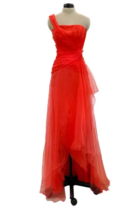 Prettiest Spring 2012 Oscar de la Renta Runway Look 53 Coral Orange Chiffon One Shoulder Dress